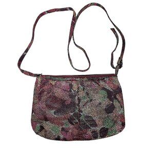Hobo The Original‎ Abstract Foliage Genuine Leather Crossbody Bag Purple Pink
